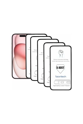 Pp Apple iPhone 15 Uyumlu İle Ekran Koruyucu Tam Kaplayan 5li Set