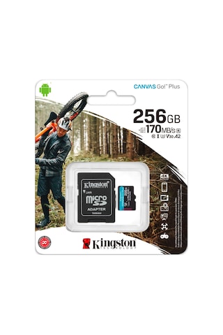 Kingston Canvas Go Plus SDCG3/256GB 256 GB MicroSDXC Class 10 UHS-I U3 V30 Hafıza Kartı + Adaptör