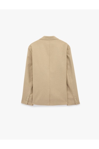 Koton Regular Fit Uzun Kollu Cepli Düğmeli Mono Yaka Blazer Ceket Bej Çizgili 7wam50006hw Ekru Çizgili