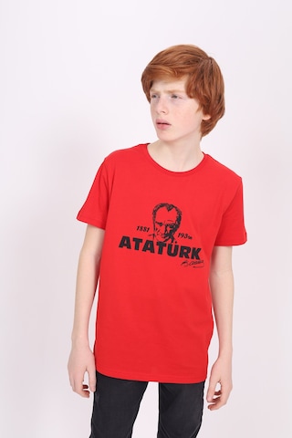 Toontoy Kids Toontoy Unisex Atatürk Baskılı Bisiklet Yaka Kısa Kollu Tişört Kırmızı