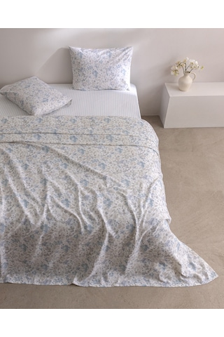 Madame Coco Laurance King Size %100 Pamuk Karde Baskılı Çarşaflı Pike Takımı - Mavi/bej 8684427311219 Çok Renkli