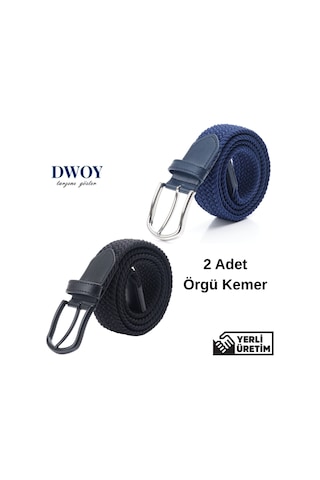 Dwoy Elastik Örgü Kemer 2'li Set-779 Lacivert