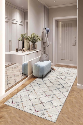 West Home Makinede Yıkanabilir Kaymaz Taban Leke Tutmaz Modern Kesme Yolluk Mutfak Yolluk Halı Yolluk Wh 464 White Yolluk