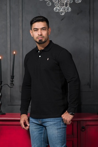 San&fa Regular Fit Polo Yaka Uzun Kol Pamuklu Baharlık Sweatshirt Siyah
