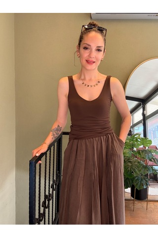 Ali Butik Kahverengi Korseli Polyamid Atlet Kahve