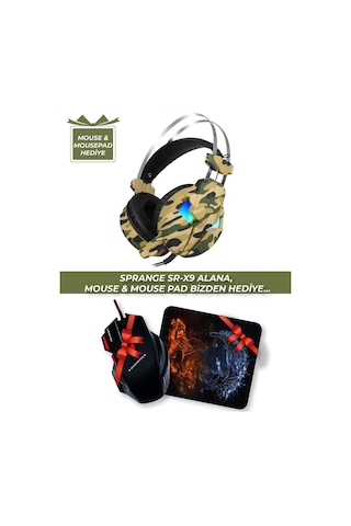 Sr-x9 108 Db/mw Mikrofonlu Kamuflaj Desenli Oyuncu Kulaklık Mouse & Mousepad li
