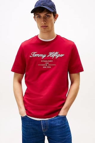 Tommy Hilfiger Erkek Script Logo T-shirt - Kırmızı Medium Red