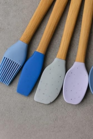 Tr 5'li Mini Silikon Uçlu Bambu Saplı Mutfak Spatula Seti - Yanmaz Yapışmaz Karıştırıcı, Fırça Ve Hamur Kaş Diğer
