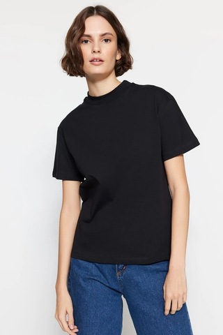 Fiolin Kadın Siyah Basic Örme T-shirt