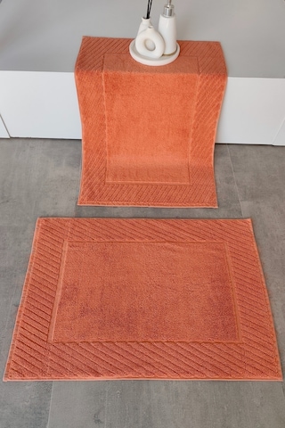 2'li Diyagonal Çizgili Ayak Havlusu Seti - %100 Pamuk Havlu Takımı - 50x70 Cm Kıremıt Kiremit