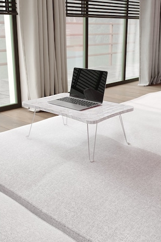 Taşınabilir Katlanır Yatak Koltuk Üstü Hasta Servis Bilgisayar Çalışma Sehpası Beyaz Mermer