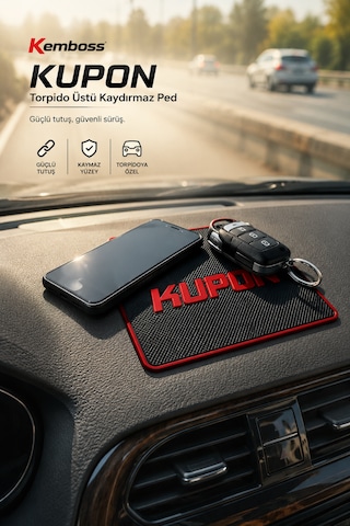 Kupon Torpido Üstü Kaydırmaz Ped Telefon Gözlük Anahtar Tutucu Siyah Kupon Yazılı