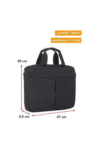 17"-17,3" İnç Laptop Evrak Çantası Tablet A4 Kağıt Ve Dosya Uyumlu Darbe Emici Koruma Omuz Askılı Siyah