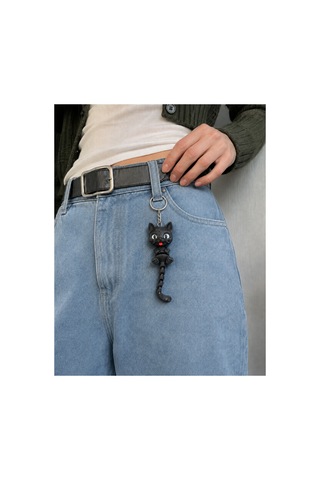 Esta3d Siyah Kedi Figür Anahtarlık Charm