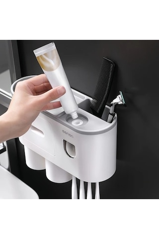 Fastbuy Challenger Siyah 3 Bardak Duvara Monte Diş Fırçası Tutucu Seti Açmaya Gerek Yok Yer Tasarruflu Siyah