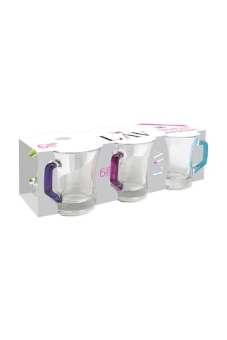 Lav Zen Plus Cam Kupa 6 Kişilik 225 ml Karışık Renkli Kulplu (Kahve/Çay Bardağı)