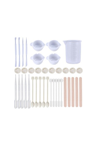 Neevoyu 39 Parça Epoksi Reçine Takımı - Silikon Ölçü Kasereler, Karıştırma Çubukları, Damlacık Ve Parmak Kılıfları İle Ev Ve El İşleri İçin Pratik Set Beyaz