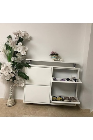 Kaser 2+2 Yatay Raflı Beyaz Metal Ayakkabılık Beyaz