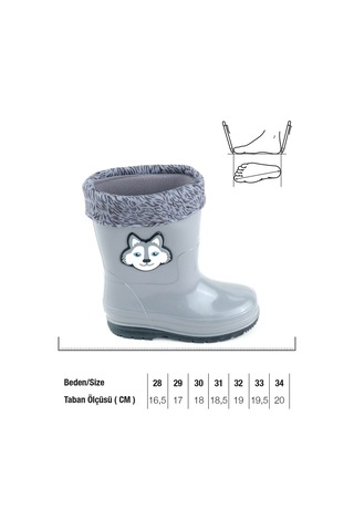 Gezer Erkek Çocuk Kışlık Pvc İçi Sıcak Astarlı Su Geçirmez Yağmur Bot Çizme Gc2kfm.00685.00.019.j16 Gri