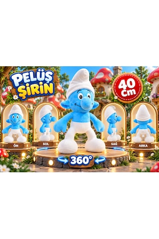 Oyuncak Peluş Şirinler Şirin Baba-şirine-gözlüklü Şirin-gülen Şirin Sevimli Oyun Arkadaşı Hediyelik 40 Cm Mavi