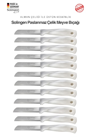 Solingen Ritter Profesyonel Gri Renk Geçişli Meyve&sebze Bıçağı 12'li Set & Ultra Keskin Tırtıklı Ağız, Paslanmaz Çelik Gri - Beyaz