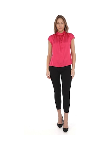 Yaka Drape Detaylı Saten Bluz 01-fuşya