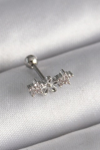 316l Çelik Gümüş Renk Zirkon Taşlı Çiçek Tragus Piercing 5886 Çok Renkli