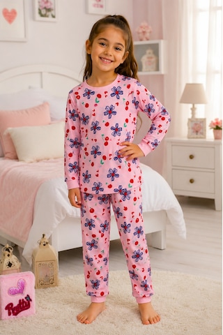 Durukoza %100 Pamuk Kız Çocuk Pijama Takımı Çiçekli 4 Mevsim Pembe