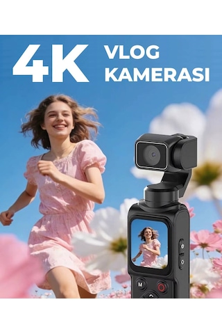 Gimbal Vlog Kamerası 4k 75mp Otomatik Yüz Takipli Wifi Bağlantılı 330 Dönebilen Vlogger Kamera