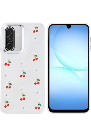Samsung Uyumlu Galaxy A17 Kılıf Airbag Tasarımlı Simli Şeffaf Zore Kutup Kapak - Kiraz Kiraz