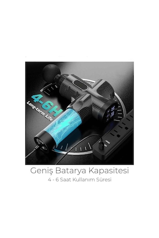 Profesyonel 6 Başlıklı Şarjlı Sporcu Masaj Tabancası 30 Hız Kademeli + Çantalı Gri