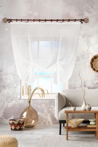 Potlu Keten Tül Perde Ekru Krem