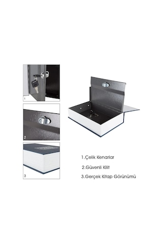 Büyük Boy Kitap Görünümlü Anahtarlı Çelik Kasa Altın Takı Kutusu Kasa Kumbara Kilitli Sandık 180x115
