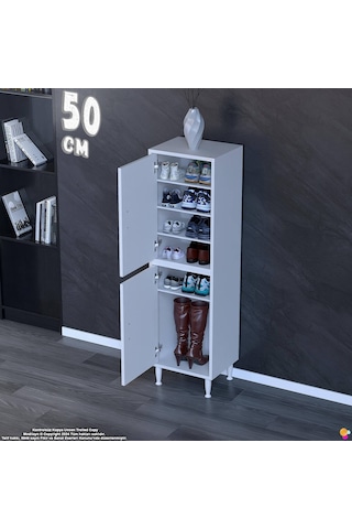 Efna Ayakkabılık - Kapaklı 4 Raf 6 Bölmeli Dar Alanlar İçin Çok Amaçlı Dolap 50 Cm Genişlik Beyaz