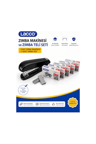 Lacco Zımba Makinesi Seti 24/6 Zımba Makinesi 5 Kutu Zımba Teli Toplam 5000 Adet Dayanıklı Metal Ofis Okul Ev Kullanımı