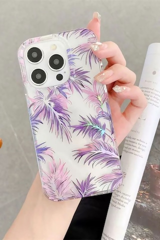 İphone 14 Uyumlu Kılıf Solmayan Imd Baskı Desenli, Şeffaf Tpu+pc Botanik Kapak