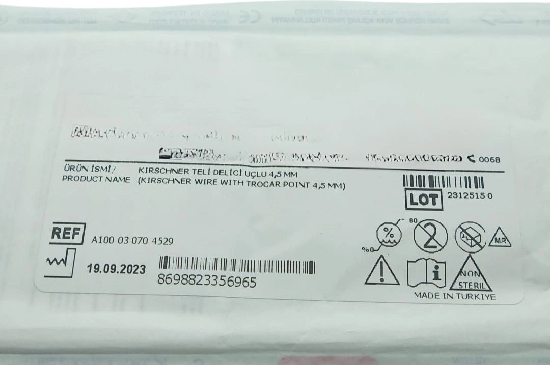 Kirschner Teli Delici Uçlu 4,5mm Steril Paketli Cerrahi Eğitim Ve Uygulama Materyali Çok Renkli