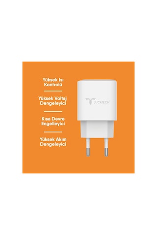Lucatech Lc-119 67w Turbo Hızlı Duvar Şarj Cihazı Adaptör + 1 Metre Usb-a To Type-c Şarj Kablosu Seti Beyaz