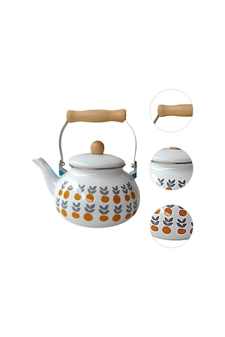 Emaye Çaydanlık Porselen Emayel Tikek 2.5l Sağlam Isıya Dayanıklı Vintage Çiçek Emaye Tenceresi Mutfak Dekoru Evi Altın - Çelik