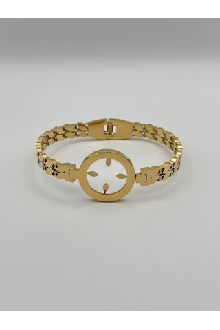 Arnes Jewelry Çelik Çeyrek Altın Takılabilen Kelepçe Bileklik Ar411nes Gold