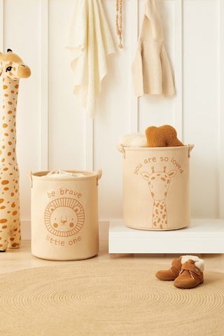 Ocean Home Textile 2'li Çocuk Odası Sevimli Hayvanlar Çocuk Odası Jüt Keten Kumaş Oyuncak Sepet Seti 33 x 40 cm