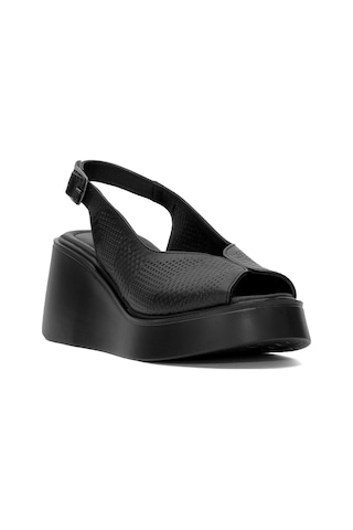 Pierre Cardin Pc-54587 Kadın Hakiki Deri Dolgu Topuk Sandalet Siyah Siyah