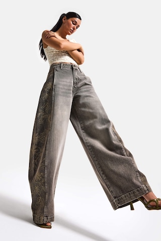 it's basic Kadın Kot Rengi 4s6-16 Süper Baggy Balon Fit Nakış Detaylı Özel Tasarım Denim Jean Mavi