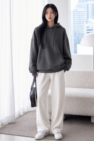 Cool Tarz Kadın Oversize Hoodie Sweatshirt Kapüşonlu Kanguru Cepli Antrasit Antrasit