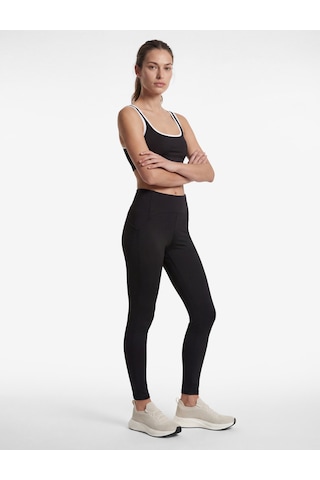 Koton Yüksek Bel Slim Fit Dikiş Detaylı İnterlok Spor Tayt Siyah 6sak40203nk