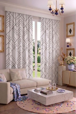 Modern Geometrik Desenli Fon Perdesi 100 X 250 Cm 1 Kanat Dekoratif Dijital Baskılı Premium Salon Oturma Odası Yatak Odası Pencere Perdesi Gümüş Beyaz