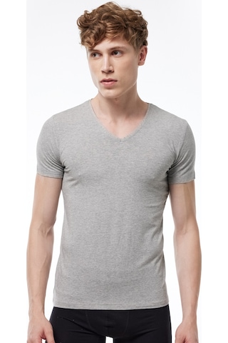 Malabadi Erkek Gri 2 Li V Yaka Kısa Kollu Pamuk Elastan Fanila T-shirt 092 Grimelanj