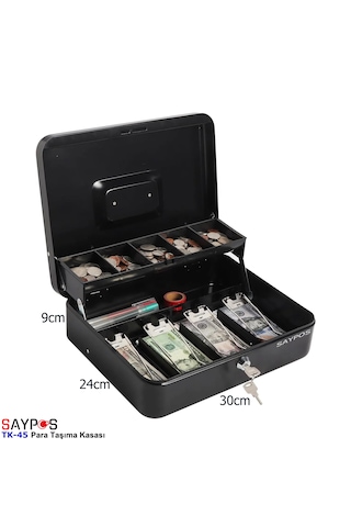 Saypos 4 Banknot 5 Bozuk Para Gözlü Taşıma Kulplu Metal Para Kasası