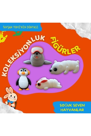 Tavşan Yumi Soğuk Seven Hayvanlar Koleksiyonu - 4 Parça 5-7 Cm Hareketli Oyuncaklar Ve Bilgilendirici Kartlat "