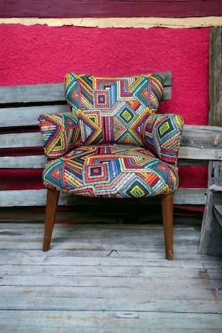 Argün Home Berjer - Tekli Koltuk - Ceviz Ayak- Oturma Grubu Kırmızı- Mavi Yeşil Desenli Kumaş